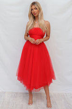 Maria Tulle Midi Dress - Red