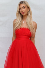 Maria Tulle Midi Dress - Red