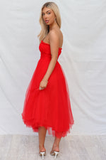 Maria Tulle Midi Dress - Red