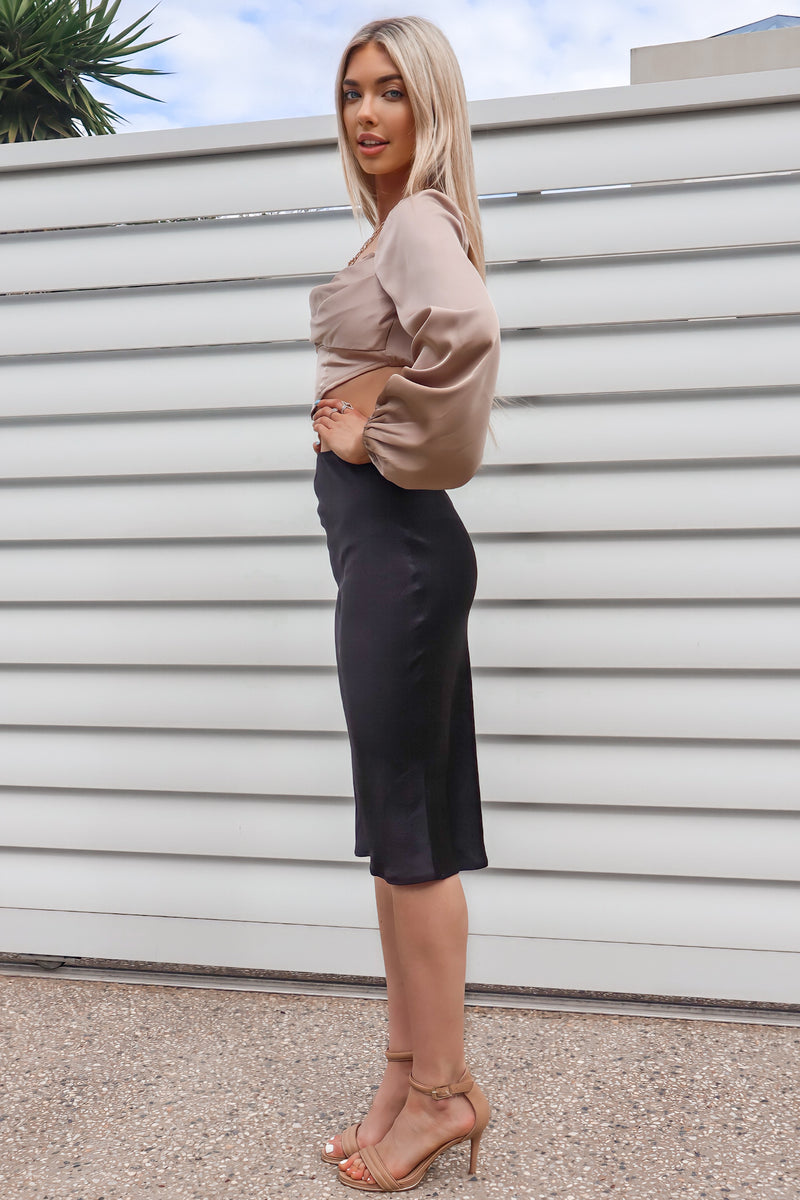 Mabel Satin Skirt - Black