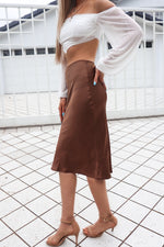 Mabel Satin Skirt - Chocolate Brown