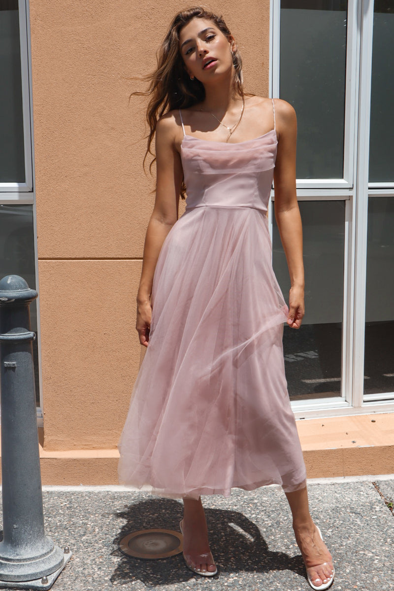 Latisha Tulle Midi Dress - Blush Pink