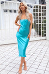 Saskia Satin Midi Dress - Aqua