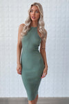 Reign Ribbed Dress - Khaki Green