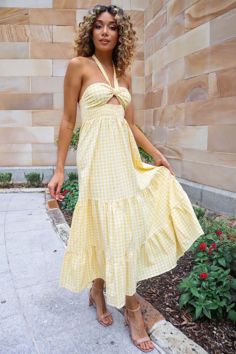 Saffron Maxi Dress - Yellow Gingham Print