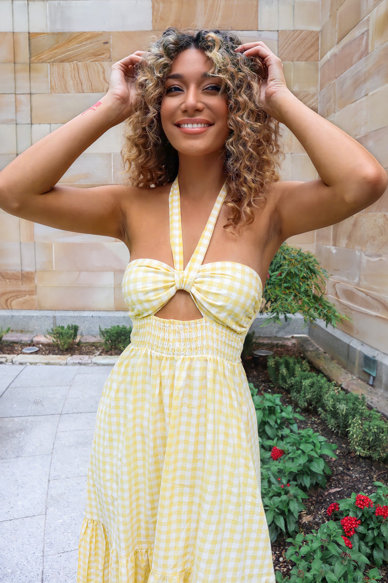 Saffron Maxi Dress - Yellow Gingham Print