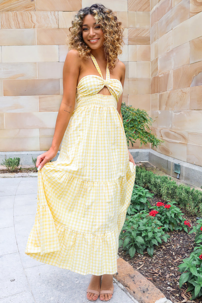 Saffron Maxi Dress - Yellow Gingham Print