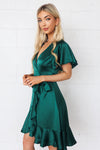 Satin Butterfly Midi Dress - Emerald Green