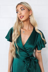 Satin Butterfly Midi Dress - Emerald Green