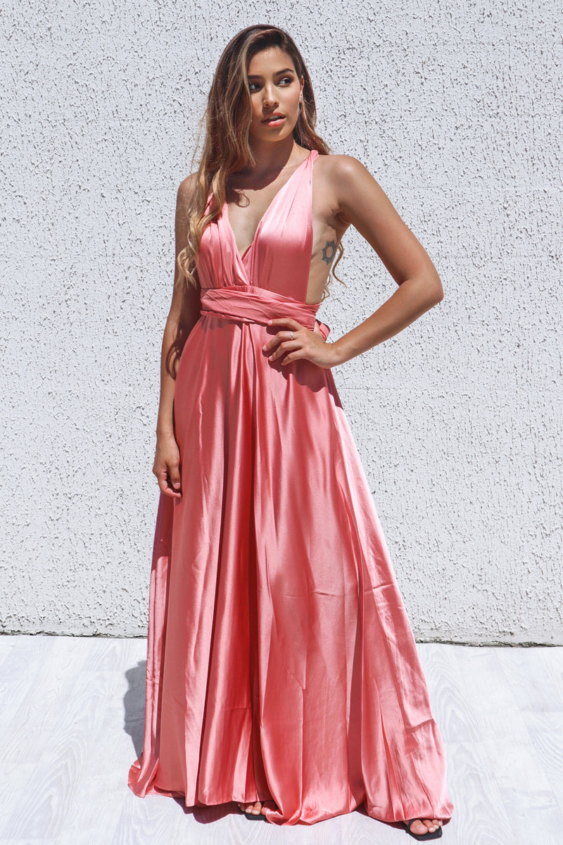 Pandora Multiway Gown - Rose Pink Satin