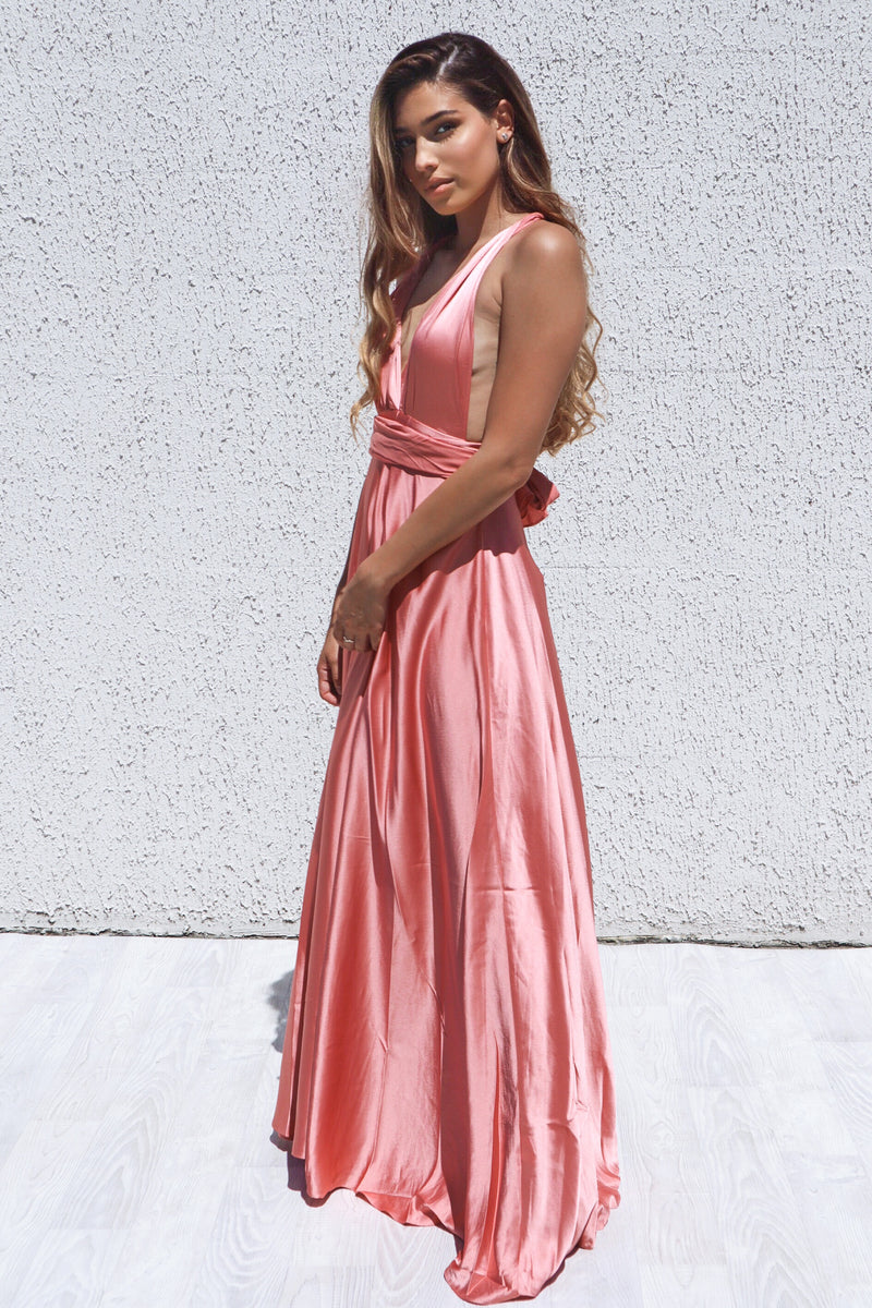 Pandora Multiway Gown - Rose Pink Satin