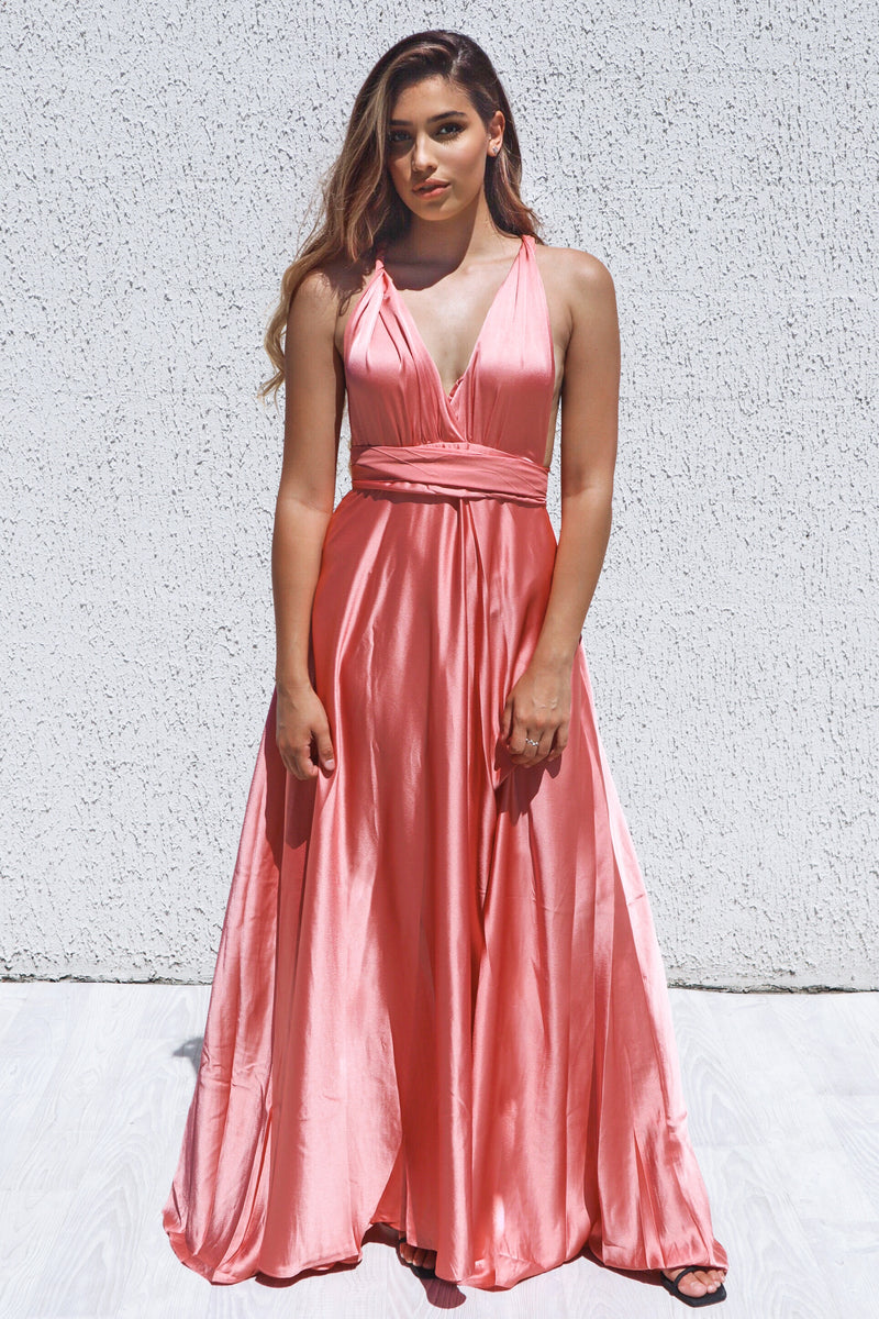 Pandora Multiway Gown - Rose Pink Satin