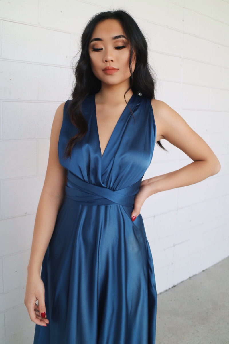 Satin Multiway Dress - Navy - Runway Goddess