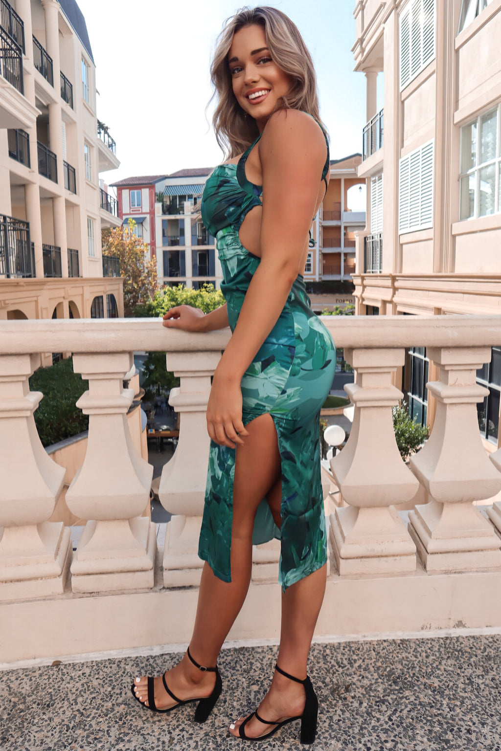 Tayah Satin Midi - Green Floral