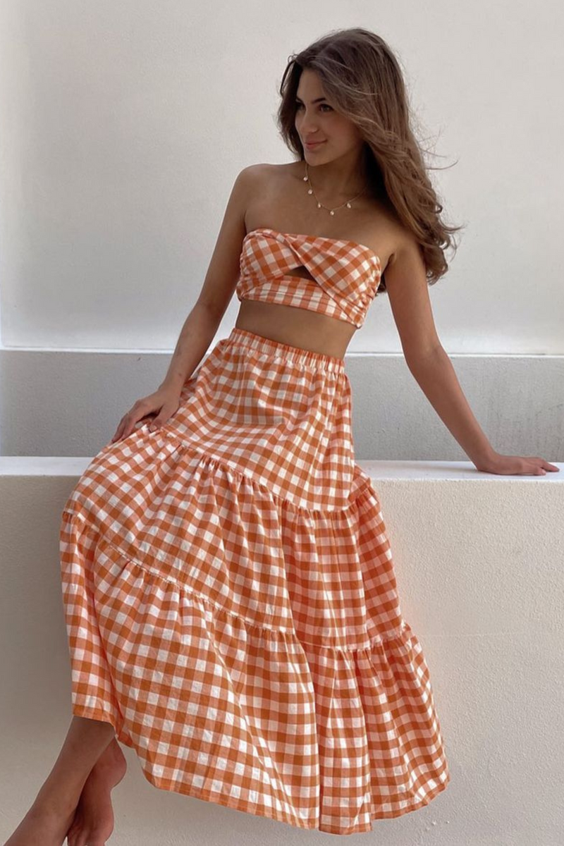 Addison Set Top - Orange Gingham