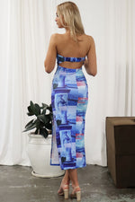 Xyra Midi Dress - Blue Postcard Print