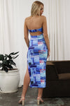 Xyra Midi Dress - Blue Postcard Print