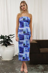 Xyra Midi Dress - Blue Postcard Print