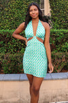 Cordelia Satin Dress - Green Swirl