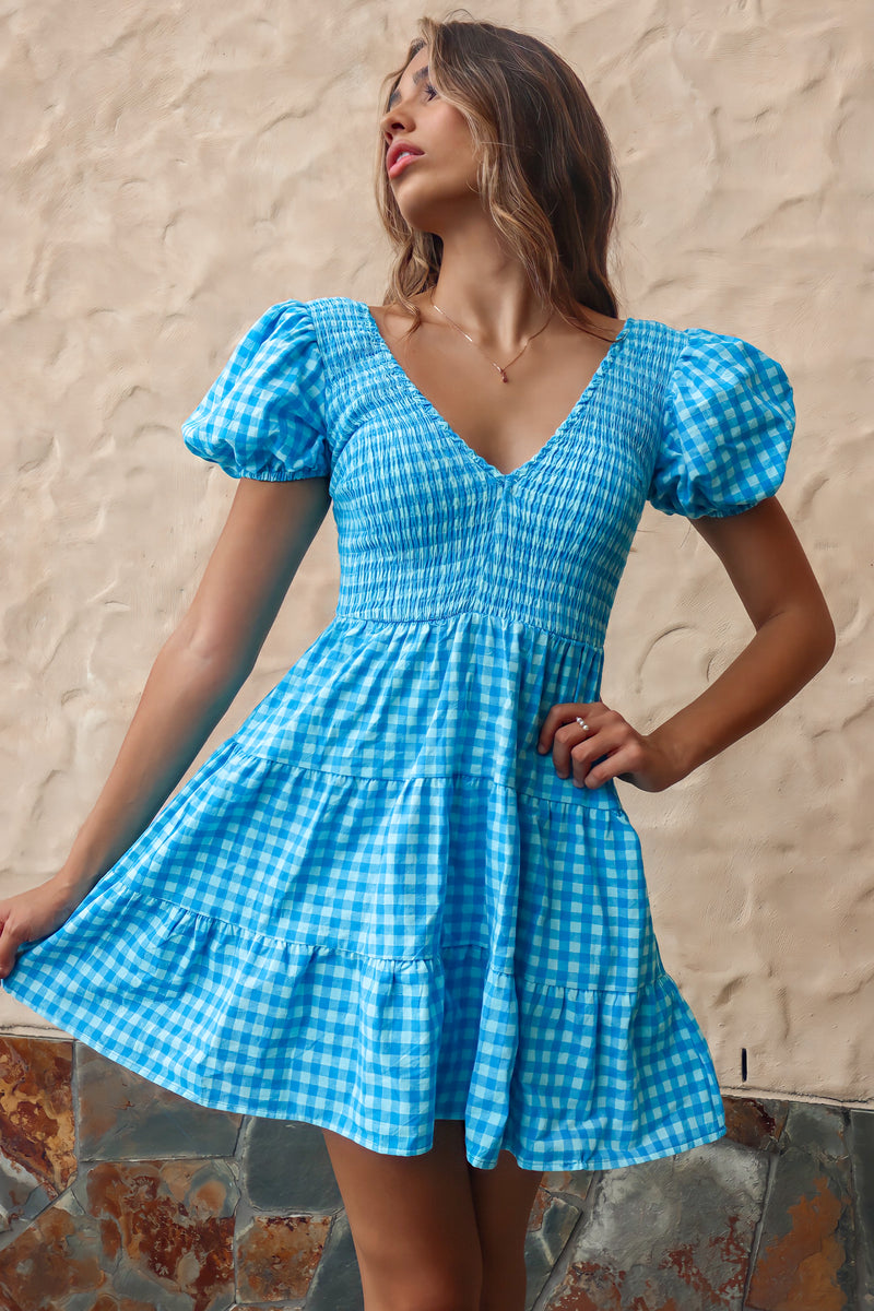 Vera Mini Dress - Blue Gingham